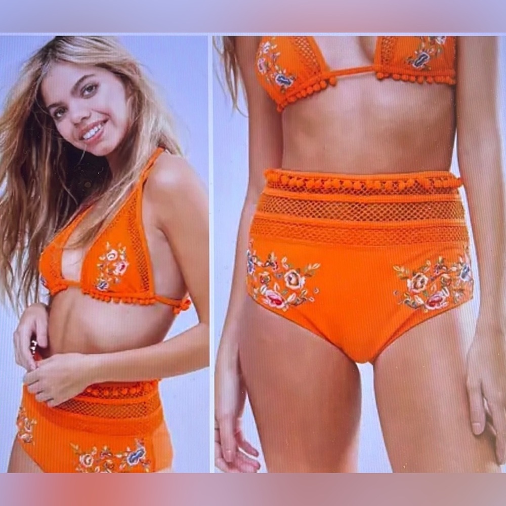 Asos Swim Premium Pom Pom Embroidered Fishnet
Triangle Bikini